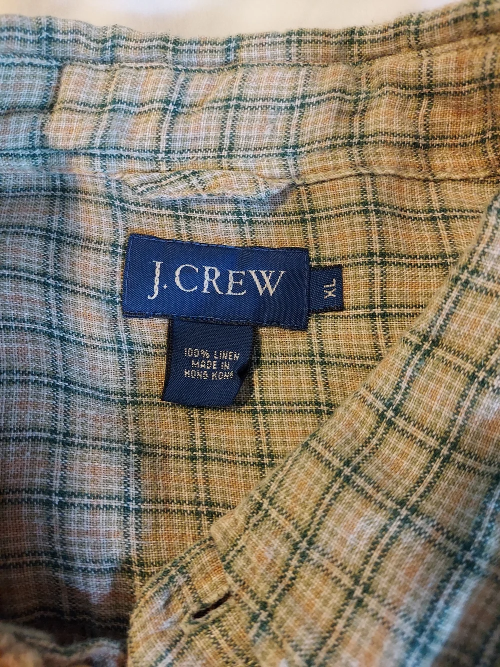 J.Crew Men's 100% Linen Plaid Button Down Shirt Beige / Tan Neutral XL
